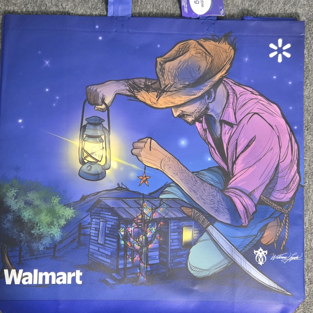 Walmart Blue and Pink Illustrated Tote Bag